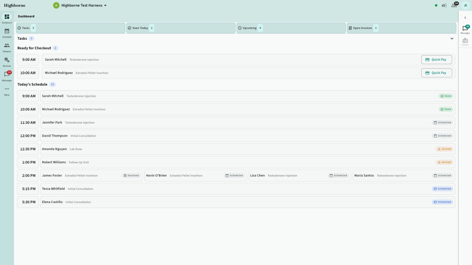 The dashboard at standard density