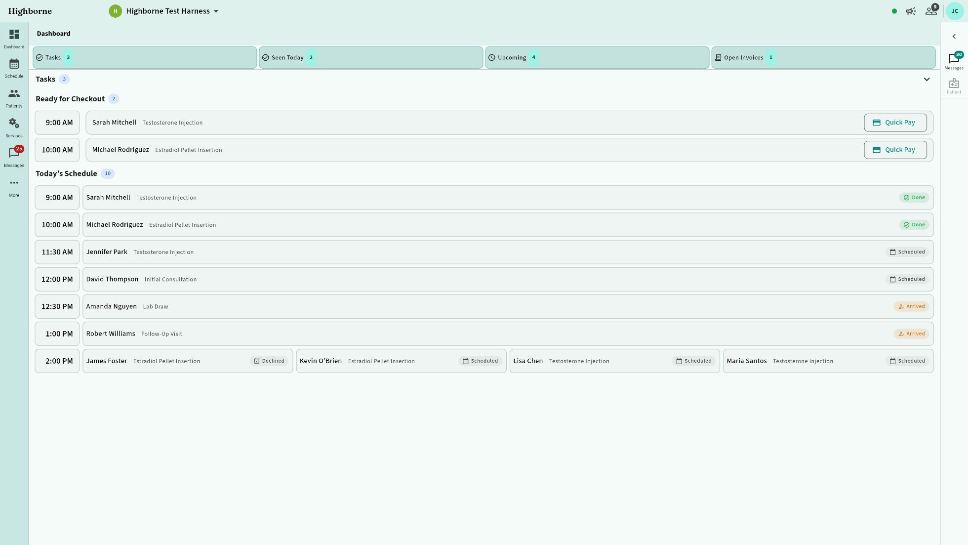 Owner dashboard: tasks ready for checkout and Quick Pay